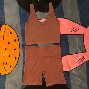 colsie brown ribbed top & bottom set